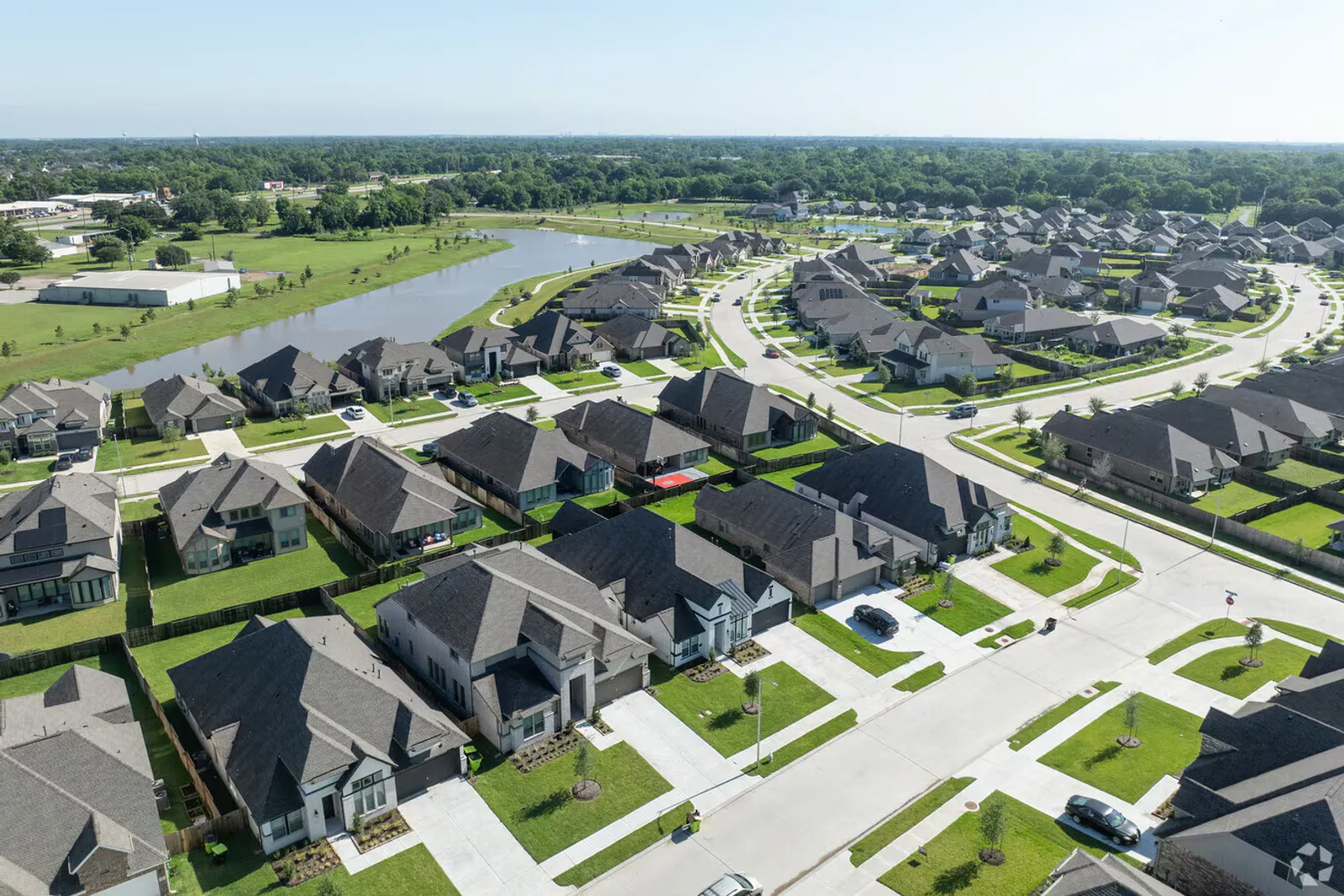 Aerial view of a master-planned neighborhood in Richmond, Texas