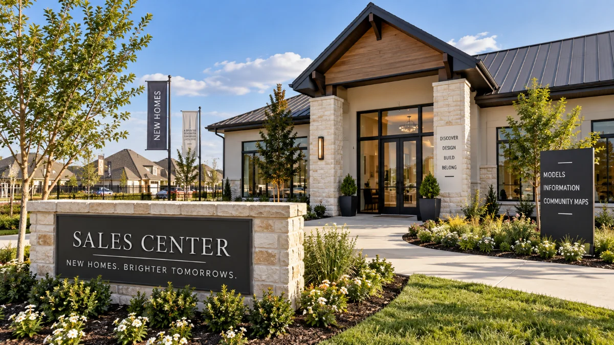 Model home exterior or sales office in an Austin-area community